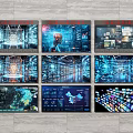 Tech Display Screens Featuring Digital Data Visualization AI Interfaces And Server Monitoring Systems 3d model