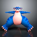 Blue Striped Cartoon Creature With Pink Belly In Playful Stretching Pose