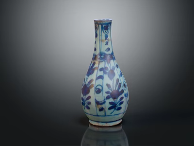 Blue and White Porcelain Vase With Traditional Floral Patterns And Glazed Surface 3d model