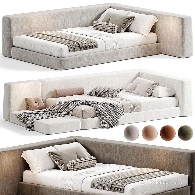 Modern Kids Bed With Upholstered Design Soft Cushions And Multiple Color Options 3d model 