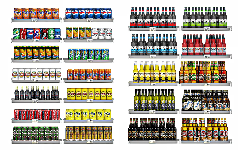 Neatly Arranged Wine Bottles On Shelves With Various Brands And Colors 3d model 