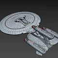 Disc Shaped Starship With Red Engines In Starry Space Background