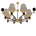 Modern Lighting Combination Featuring Four Light Chandelier And Two Black Wall Sconces With Fabric Shades