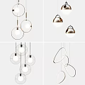 Modern Pendant Lights with Circular Ring and Wire Frame Design for Interior Decoration 3d model
