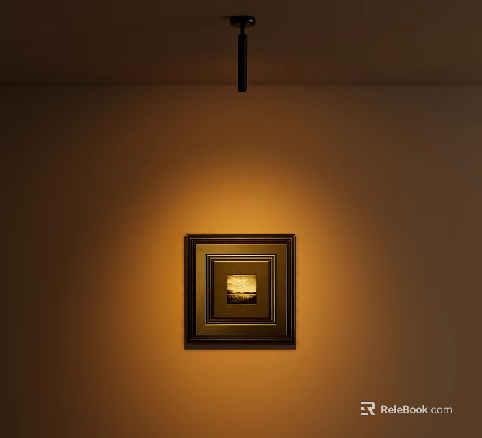 Recessed Spotlight Highlighting Framed Painting With Warm Yellow Light In Dim Wall Setting 3d model 