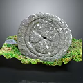 Rustic Circular Stone Carving With Natural Moss And Grass Base 3d model