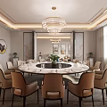 Elegant Private Dining Room Interior With Round Table Chandelier And Decorative Elements 3d model