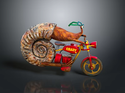 Unique Snail Shaped Red Motorcycle With Spiral Shell And Crazy Details 3d model