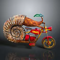Unique Snail Shaped Red Motorcycle With Spiral Shell And Crazy Details