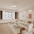 Modern Living Dining Room With White Sofas Rug Coffee Tables TV Wall And Ceiling Light