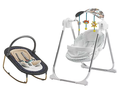 Baby Rocker and Swing Chair with Black White Frame Beige Seat Hanging Toys 3d model