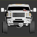 White Pickup Truck With Double Cab Off Road Tires And Roof Lights