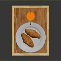 Cute Kitten Sitting Near Wooden Tray with Fresh Orange Juice and Croissants