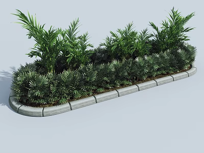 Roadside Road Facilities Featuring Lush Green Plants and Concrete Curb Design 3d model