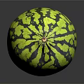 Fresh Ripe Watermelon With Green And Yellow Skin And Dark Green Stripes Isolated On Dark Background