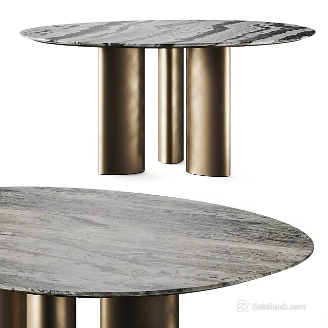 Modern Dining Table Set With Marble Top And Brass Cylinder Legs 3d model