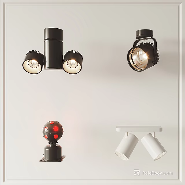 Contemporary Black White Downlights Spotlights With Adjustable Heads For Interior Lighting 3d model 