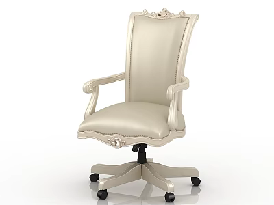 Beige Leather Office Chair with Ornate Armrests Elegant Design Five Star Caster Base 3d model