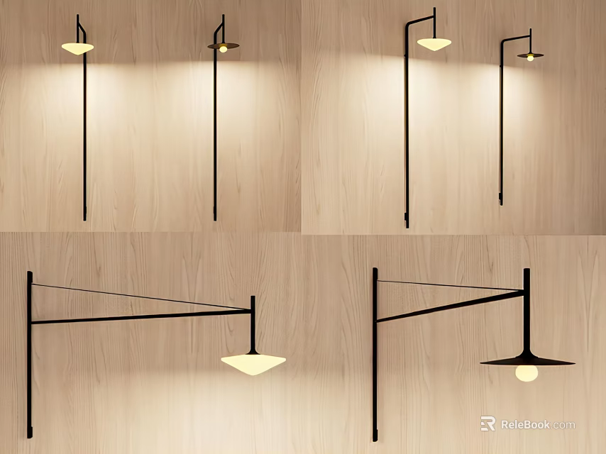 Modern Minimalist Wall Lamps With Black Metal Frame White Shade Wooden Wall Mounted 3d model 