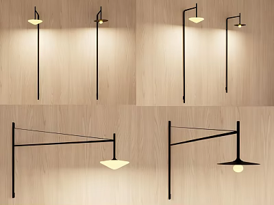 Modern Minimalist Wall Lamps With Black Metal Frame White Shade Wooden Wall Mounted 3d model