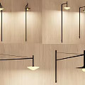 Modern Minimalist Wall Lamps With Black Metal Frame White Shade Wooden Wall Mounted