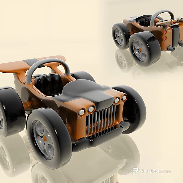 Orange And Black Retro Style Race Car With Open Cockpit And Large Wheels Design 3d model 