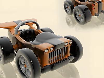 Orange And Black Retro Style Race Car With Open Cockpit And Large Wheels Design 3d model