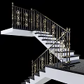 Elegant Modern Staircase Design With White Steps And Gold Decorative Railings