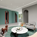 Modern Beauty Hair Salon Interior With Curved Design Comfortable Sofa Styling Mirrors And Equipment