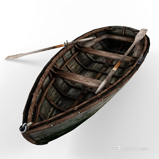 Vintage Wooden Boat With Classic Wooden Oars And Intricate Structure Details 3d model 