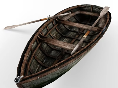 Vintage Wooden Boat With Classic Wooden Oars And Intricate Structure Details 3d model