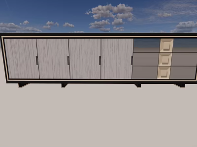 Modern TV Cabinet With Light Wood Doors Gray Drawers And Black Legs 3d model