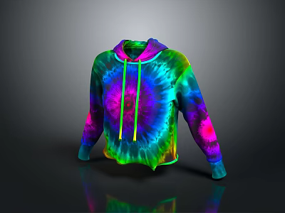 Vibrant Tie Dye Drawstring Hoodie With Multicolored Design For Fashionable Look 3d model