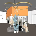 Stylish Clothing Store Interior Design With Orange Walls Hanging Clothes Sofa Chairs And Rug