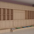 Stylish Solid Wooden Storage Shelf For Preschool With Perforated Panels Hooks Open Cubbies And Cabinets