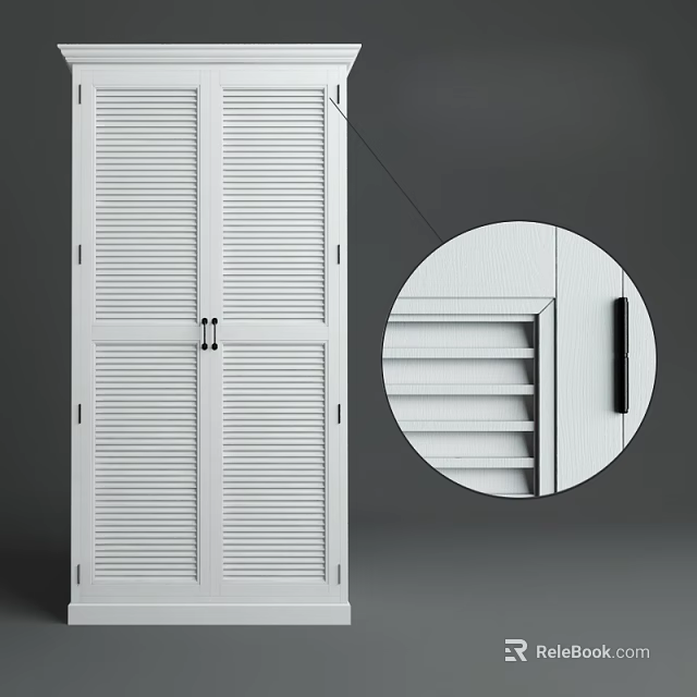 White Wardrobe With Louvered Doors And Detailed Door Structure View 3d model