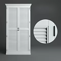 White Wardrobe With Louvered Doors And Detailed Door Structure View 3d model
