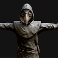 Hooded Character In Robe With Raven Beak Mask And Glowing Eyes Arms Outstretched