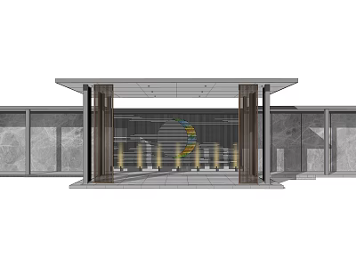 Modern Landscape Pavilion With Stone Walls Glass Panels And Columns Design 3d model