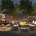 Scenic Camping Site With Camper Van Outdoor Seating Fire Pit Food And Trees