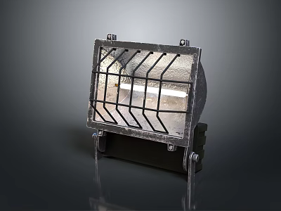 Heavy Duty Industrial Floodlight with Metal Grid Guard and Sturdy Base 3d model