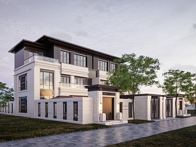 New Chinese Style Double Villa model