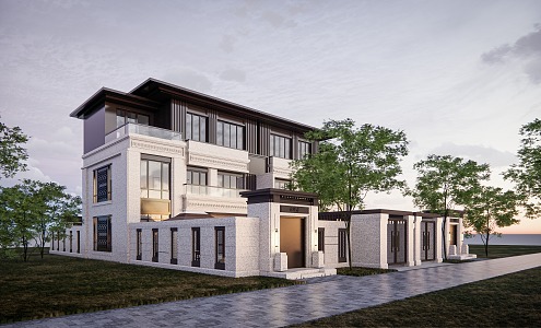 New Chinese Style Double Villa 3d model