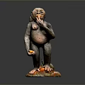 Detailed Monkey Sculpture Holding Orange Fruit Standing On Colorful Base