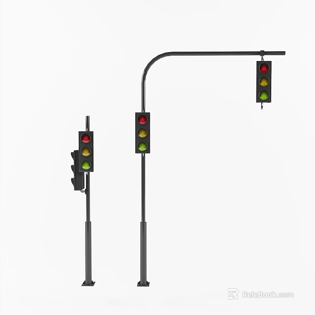 Road Facilities Featuring Traffic Lights With Straight And Curved Mounting Poles For Road Traffic Control 3d model 