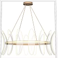 Contemporary Gold Frame Chandelier With Transparent Curved Glass Arcs And Ring Design