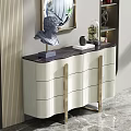 Modern Luxury Console Cabinet And Side Cabinet With Round Mirror And Decorative Sculptures