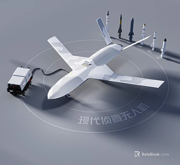 Modern Reconnaissance Fighter Jet Surrounded By Missiles And Charging Vehicle 3d model 