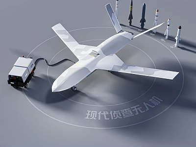 Modern Reconnaissance Fighter Jet Surrounded By Missiles And Charging Vehicle 3d model
