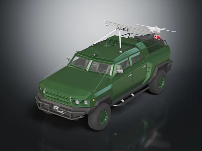 Green Military Tactical Off Road Vehicle With Roof Mounted Antenna Equipment 3d model
